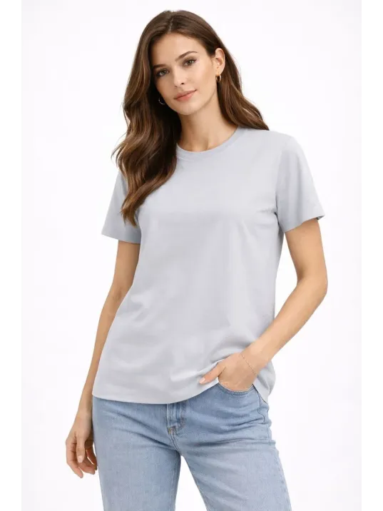 Kadın Bisiklet Yaka Tişört Regular Kalıp Basic Pamuklu Günlük Kullanım T-shirt - Gri Kadın Bisiklet Yaka Tişört Regular Kalıp Basic Pamuklu Günlük Kullanım T-shirt - Gri