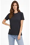Kadın Bisiklet Yaka Tişört Regular Kalıp Basic Pamuklu Günlük Kullanım T-shirt - Füme