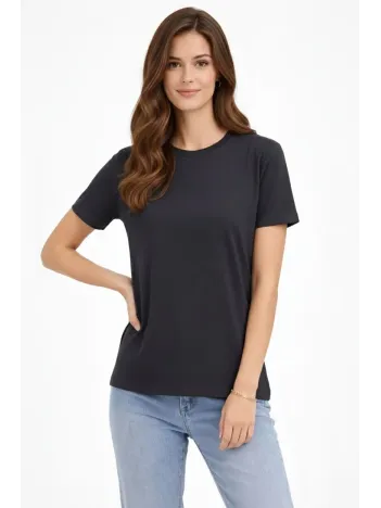 Kadın Bisiklet Yaka Tişört Regular Kalıp Basic Pamuklu Günlük Kullanım T-shirt - Füme Kadın Bisiklet Yaka Tişört Regular Kalıp Basic Pamuklu Günlük Kullanım T-shirt - Füme