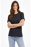 Kadın Bisiklet Yaka Tişört Regular Kalıp Basic Pamuklu Günlük Kullanım T-shirt - Füme