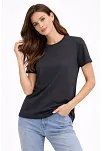 Kadın Bisiklet Yaka Tişört Regular Kalıp Basic Pamuklu Günlük Kullanım T-shirt - Füme