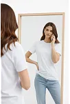 Kadın Bisiklet Yaka Tişört Regular Kalıp Basic Pamuklu Günlük Kullanım T-shirt - Beyaz