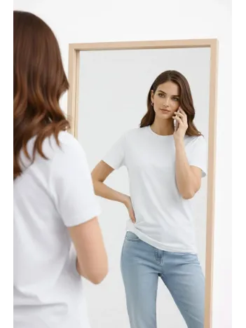 Kadın Bisiklet Yaka Tişört Regular Kalıp Basic Pamuklu Günlük Kullanım T-shirt - Beyaz Kadın Bisiklet Yaka Tişört Regular Kalıp Basic Pamuklu Günlük Kullanım T-shirt - Beyaz