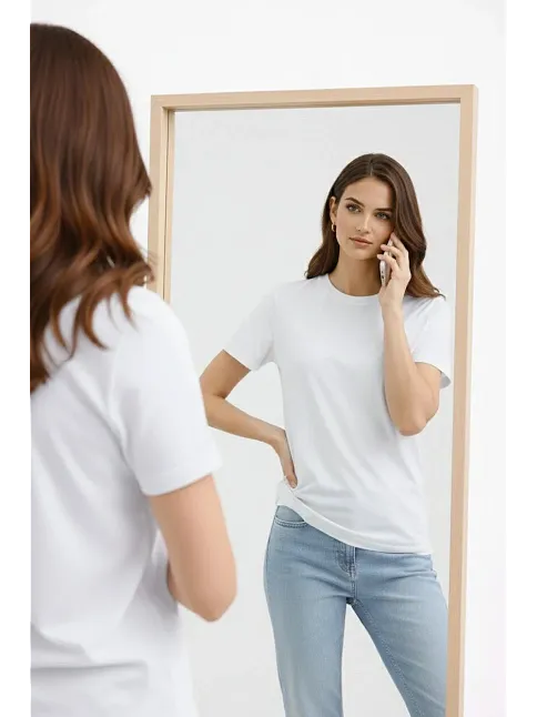 Kadın Bisiklet Yaka Tişört Regular Kalıp Basic Pamuklu Günlük Kullanım T-shirt - Beyaz