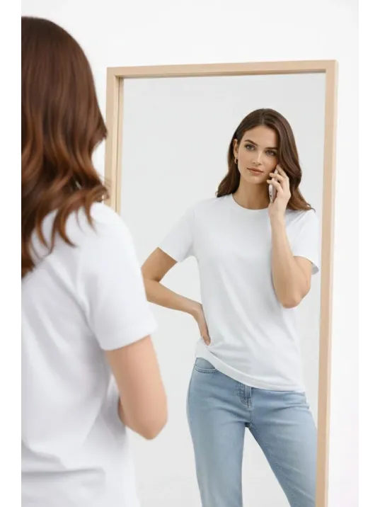 Kadın Bisiklet Yaka Tişört Regular Kalıp Basic Pamuklu Günlük Kullanım T-shirt - Beyaz Kadın Bisiklet Yaka Tişört Regular Kalıp Basic Pamuklu Günlük Kullanım T-shirt - Beyaz