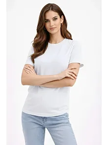 Kadın Bisiklet Yaka Tişört Regular Kalıp Basic Pamuklu Günlük Kullanım T-shirt - Beyaz