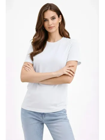 Kadın Bisiklet Yaka Tişört Regular Kalıp Basic Pamuklu Günlük Kullanım T-shirt - Beyaz