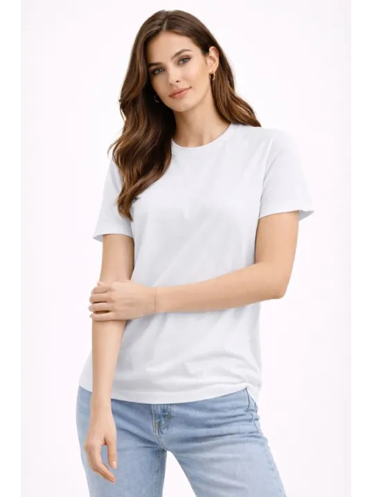 Kadın Bisiklet Yaka Tişört Regular Kalıp Basic Pamuklu Günlük Kullanım T-shirt - Beyaz Kadın Bisiklet Yaka Tişört Regular Kalıp Basic Pamuklu Günlük Kullanım T-shirt - Beyaz
