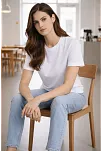 Kadın Bisiklet Yaka Tişört Regular Kalıp Basic Pamuklu Günlük Kullanım T-shirt - Beyaz