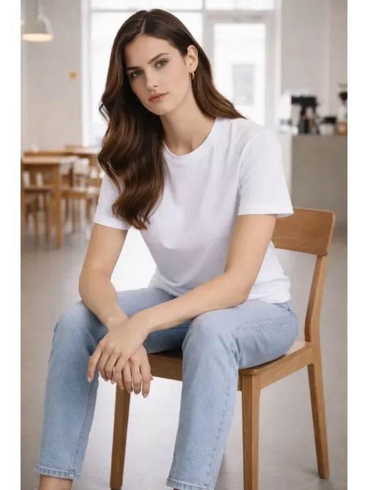 Kadın Bisiklet Yaka Tişört Regular Kalıp Basic Pamuklu Günlük Kullanım T-shirt - Beyaz Kadın Bisiklet Yaka Tişört Regular Kalıp Basic Pamuklu Günlük Kullanım T-shirt - Beyaz