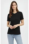 Kadın Bisiklet Yaka Tişört Regular Kalıp Basic Pamuklu Günlük Kullanım T-shirt - Siyah
