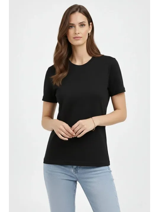 Kadın Bisiklet Yaka Tişört Regular Kalıp Basic Pamuklu Günlük Kullanım T-shirt - Siyah Kadın Bisiklet Yaka Tişört Regular Kalıp Basic Pamuklu Günlük Kullanım T-shirt - Siyah