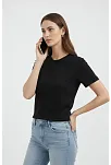 Kadın Bisiklet Yaka Tişört Regular Kalıp Basic Pamuklu Günlük Kullanım T-shirt - Siyah