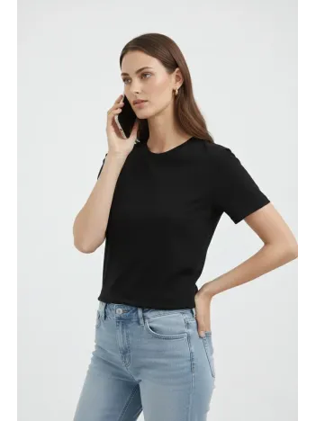 Kadın Bisiklet Yaka Tişört Regular Kalıp Basic Pamuklu Günlük Kullanım T-shirt - Siyah Kadın Bisiklet Yaka Tişört Regular Kalıp Basic Pamuklu Günlük Kullanım T-shirt - Siyah
