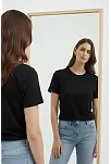 Kadın Bisiklet Yaka Tişört Regular Kalıp Basic Pamuklu Günlük Kullanım T-shirt - Siyah