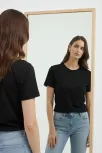 Kadın Bisiklet Yaka Tişört Regular Kalıp Basic Pamuklu Günlük Kullanım T-shirt - Siyah Kadın Bisiklet Yaka Tişört Regular Kalıp Basic Pamuklu Günlük Kullanım T-shirt - Siyah