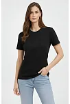 Kadın Bisiklet Yaka Tişört Regular Kalıp Basic Pamuklu Günlük Kullanım T-shirt - Siyah