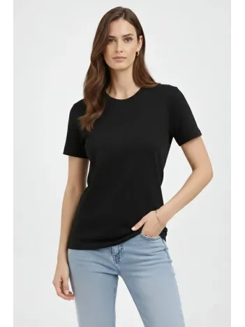 Kadın Bisiklet Yaka Tişört Regular Kalıp Basic Pamuklu Günlük Kullanım T-shirt - Siyah