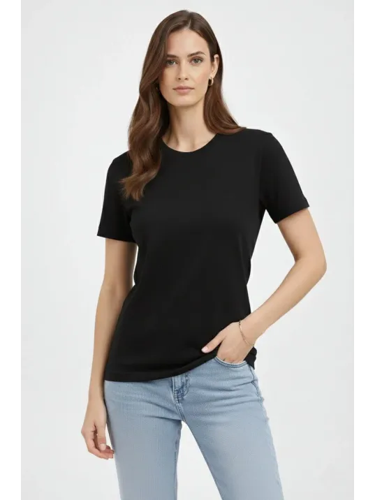 Kadın Bisiklet Yaka Tişört Regular Kalıp Basic Pamuklu Günlük Kullanım T-shirt - Siyah Kadın Bisiklet Yaka Tişört Regular Kalıp Basic Pamuklu Günlük Kullanım T-shirt - Siyah