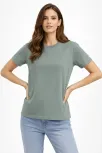 Kadın Bisiklet Yaka Tişört Regular Kalıp Basic Pamuklu Günlük Kullanım T-shirt - Mint Yeşili