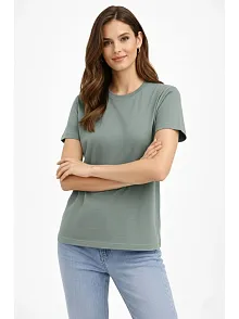 Kadın Bisiklet Yaka Tişört Regular Kalıp Basic Pamuklu Günlük Kullanım T-shirt - Mint Yeşili
