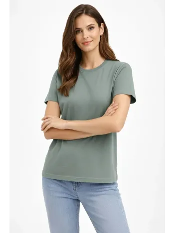Kadın Bisiklet Yaka Tişört Regular Kalıp Basic Pamuklu Günlük Kullanım T-shirt - Mint Yeşili