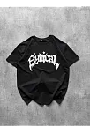 Kadın Bisiklet Yaka Ön Baskılı  Kısa Kollu Tişört Streetwear Günlük Basic Pamuklu T-shirt - Siyah