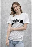 Kadın Bisiklet Yaka Ön Baskılı Kısa Kollu Tişört Streetwear Günlük Basic Pamuklu T-shirt - Beyaz