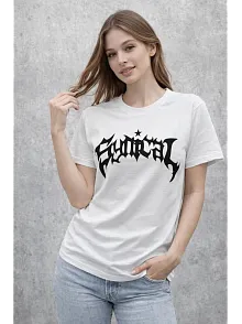 Kadın Bisiklet Yaka Ön Baskılı Kısa Kollu Tişört Streetwear Günlük Basic Pamuklu T-shirt - Beyaz