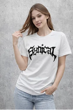 Kadın Bisiklet Yaka Ön Baskılı Kısa Kollu Tişört Streetwear Günlük Basic Pamuklu T-shirt - Beyaz Kadın Bisiklet Yaka Ön Baskılı Kısa Kollu Tişört Streetwear Günlük Basic Pamuklu T-shirt - Beyaz