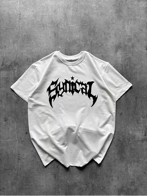 Kadın Bisiklet Yaka Ön Baskılı Kısa Kollu Tişört Streetwear Günlük Basic Pamuklu T-shirt - Beyaz