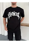 Erkek Bisiklet Yaka Ön Baskılı  Kısa Kollu Tişört Streetwear Günlük Basic Pamuklu T-shirt - Siyah
