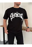 Erkek Bisiklet Yaka Ön Baskılı  Kısa Kollu Tişört Streetwear Günlük Basic Pamuklu T-shirt - Siyah