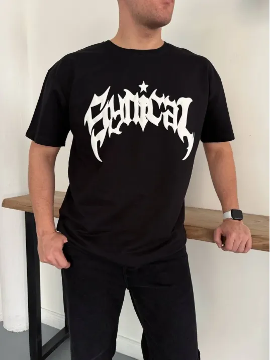 Erkek Bisiklet Yaka Ön Baskılı  Kısa Kollu Tişört Streetwear Günlük Basic Pamuklu T-shirt - Siyah