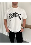Erkek Bisiklet Yaka Ön Baskılı Kısa Kollu Tişört Streetwear Günlük Basic Pamuklu T-shirt - Beyaz