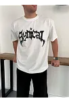 Erkek Bisiklet Yaka Ön Baskılı Kısa Kollu Tişört Streetwear Günlük Basic Pamuklu T-shirt - Beyaz