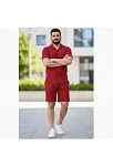 Erkek Waffle Kumaş Kısa Kollu Gömlek Şort Takım Regular Fit Yazlık İkili Set - Bordo