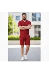 Erkek Waffle Kumaş Kısa Kollu Gömlek Şort Takım Regular Fit Yazlık İkili Set - Bordo