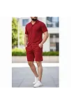 Erkek Waffle Kumaş Kısa Kollu Gömlek Şort Takım Regular Fit Yazlık İkili Set - Bordo
