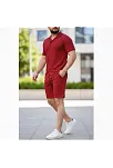 Erkek Waffle Kumaş Kısa Kollu Gömlek Şort Takım Regular Fit Yazlık İkili Set - Bordo