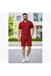 Erkek Waffle Kumaş Kısa Kollu Gömlek Şort Takım Regular Fit Yazlık İkili Set - Bordo
