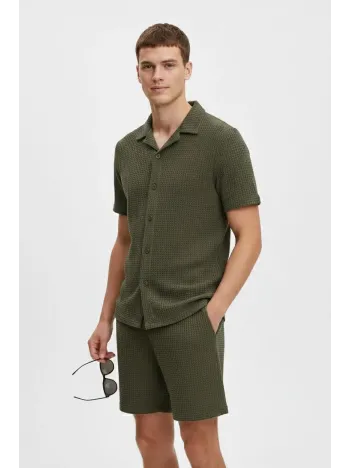 Erkek Waffle Kumaş Kısa Kollu Gömlek Şort Takım Regular Fit Yazlık İkili Set - Haki Erkek Waffle Kumaş Kısa Kollu Gömlek Şort Takım Regular Fit Yazlık İkili Set - Haki