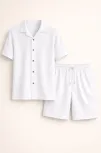 Erkek Waffle Kumaş Kısa Kollu Gömlek Şort Takım Regular Fit Yazlık İkili Set - Beyaz Erkek Waffle Kumaş Kısa Kollu Gömlek Şort Takım Regular Fit Yazlık İkili Set - Beyaz