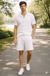 Erkek Waffle Kumaş Kısa Kollu Gömlek Şort Takım Regular Fit Yazlık İkili Set - Beyaz Erkek Waffle Kumaş Kısa Kollu Gömlek Şort Takım Regular Fit Yazlık İkili Set - Beyaz