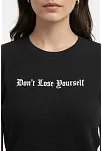 Kadın Wafıl Kumaş Tişört Regular Kalıp Bisiklet Yaka Baskılı Günlük Basic T-shirt - Siyah