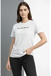 Kadın Wafıl Kumaş Tişört Regular Kalıp Bisiklet Yaka Baskılı Günlük Basic T-shirt - Beyaz