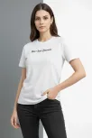 Kadın Wafıl Kumaş Tişört Regular Kalıp Bisiklet Yaka Baskılı Günlük Basic T-shirt - Beyaz Kadın Wafıl Kumaş Tişört Regular Kalıp Bisiklet Yaka Baskılı Günlük Basic T-shirt - Beyaz