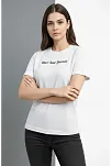 Kadın Wafıl Kumaş Tişört Regular Kalıp Bisiklet Yaka Baskılı Günlük Basic T-shirt - Beyaz