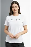 Kadın Wafıl Kumaş Tişört Regular Kalıp Bisiklet Yaka Baskılı Günlük Basic T-shirt - Beyaz