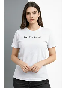 Kadın Wafıl Kumaş Tişört Regular Kalıp Bisiklet Yaka Baskılı Günlük Basic T-shirt - Beyaz